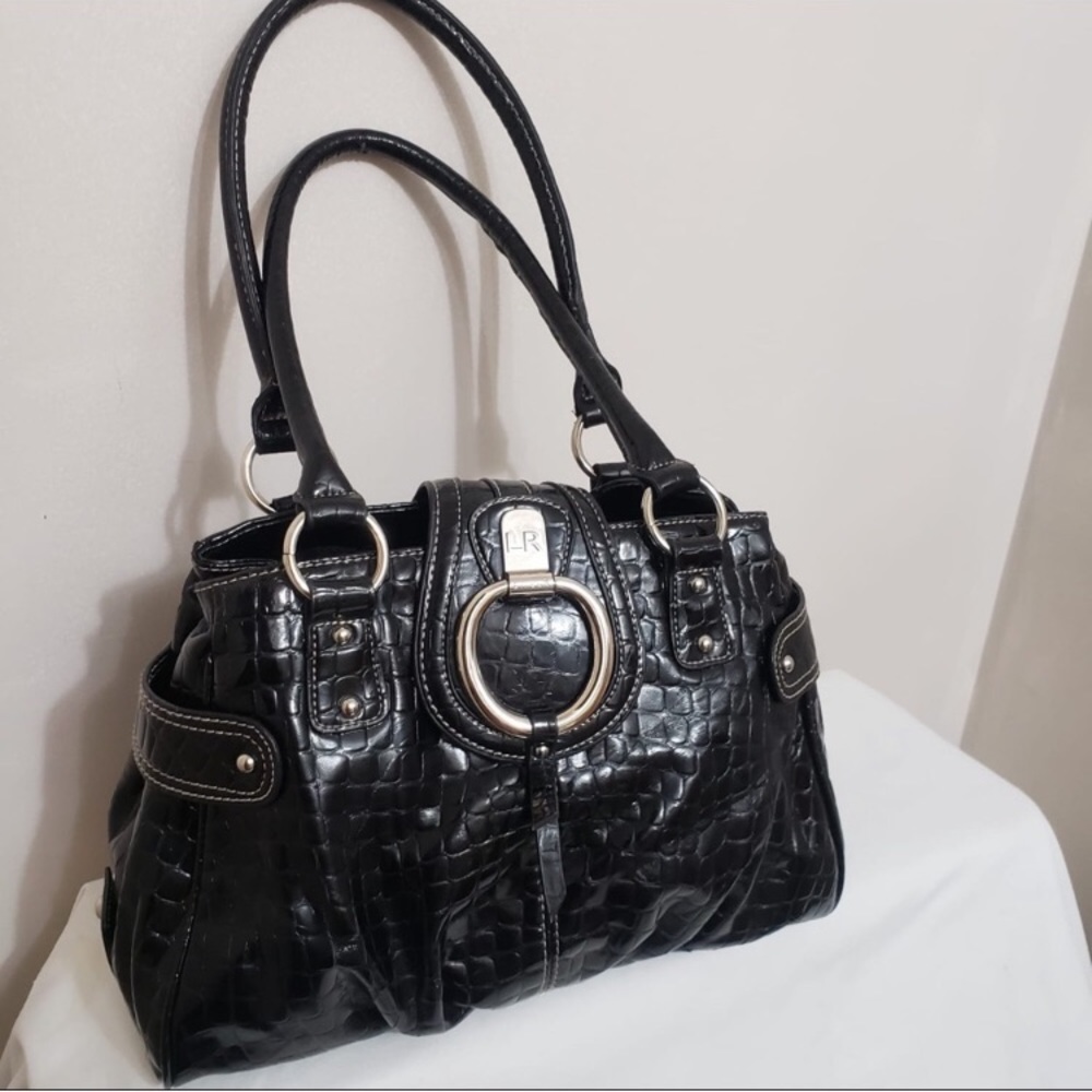 Black Patent Leather Crocodile Embossed SatchelBag